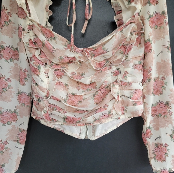 Nasty Gal $78 Wanna Grow Again Floral Ruched Blouse 6 - Picture 6 of 13